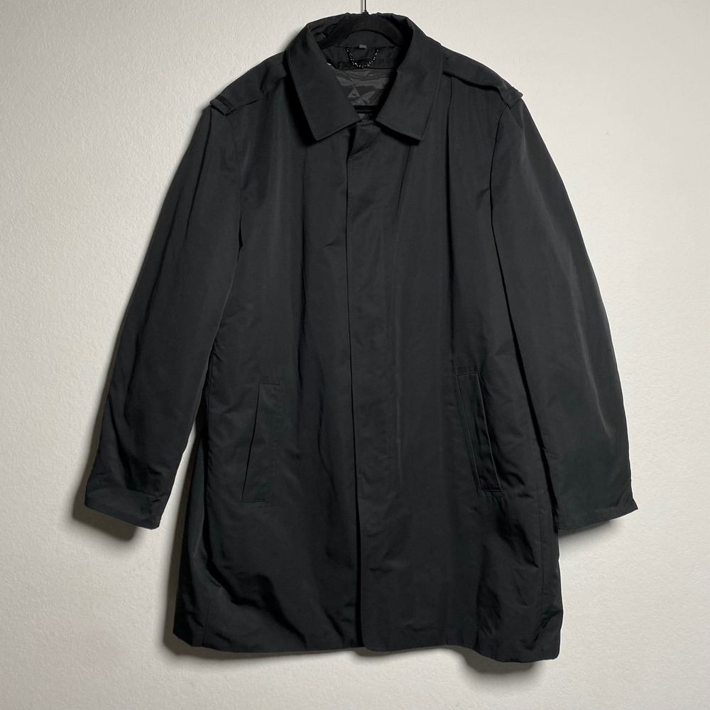 NWOT American Airlines Mens XL Black Quilted Lined Overcoat Long‎ Trench Coat